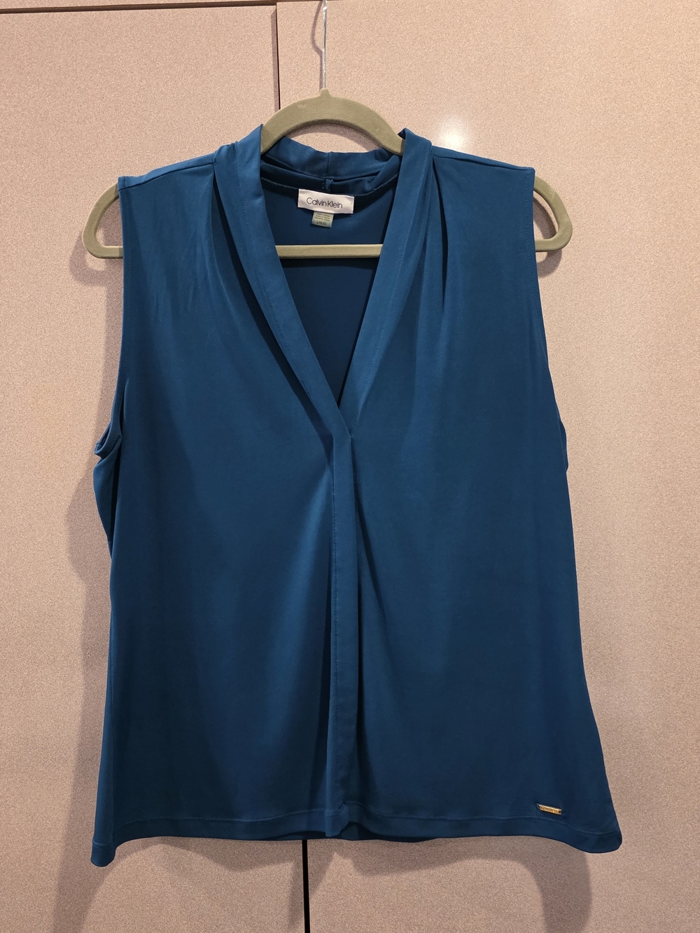 Calvin Klein Teal Blue Sleeveless Blouse Top Size L